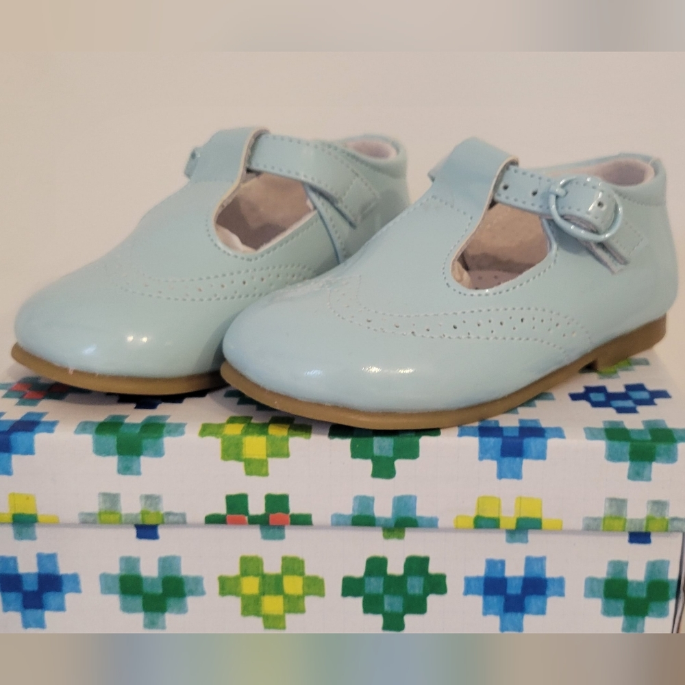 New pale blue patent shoes